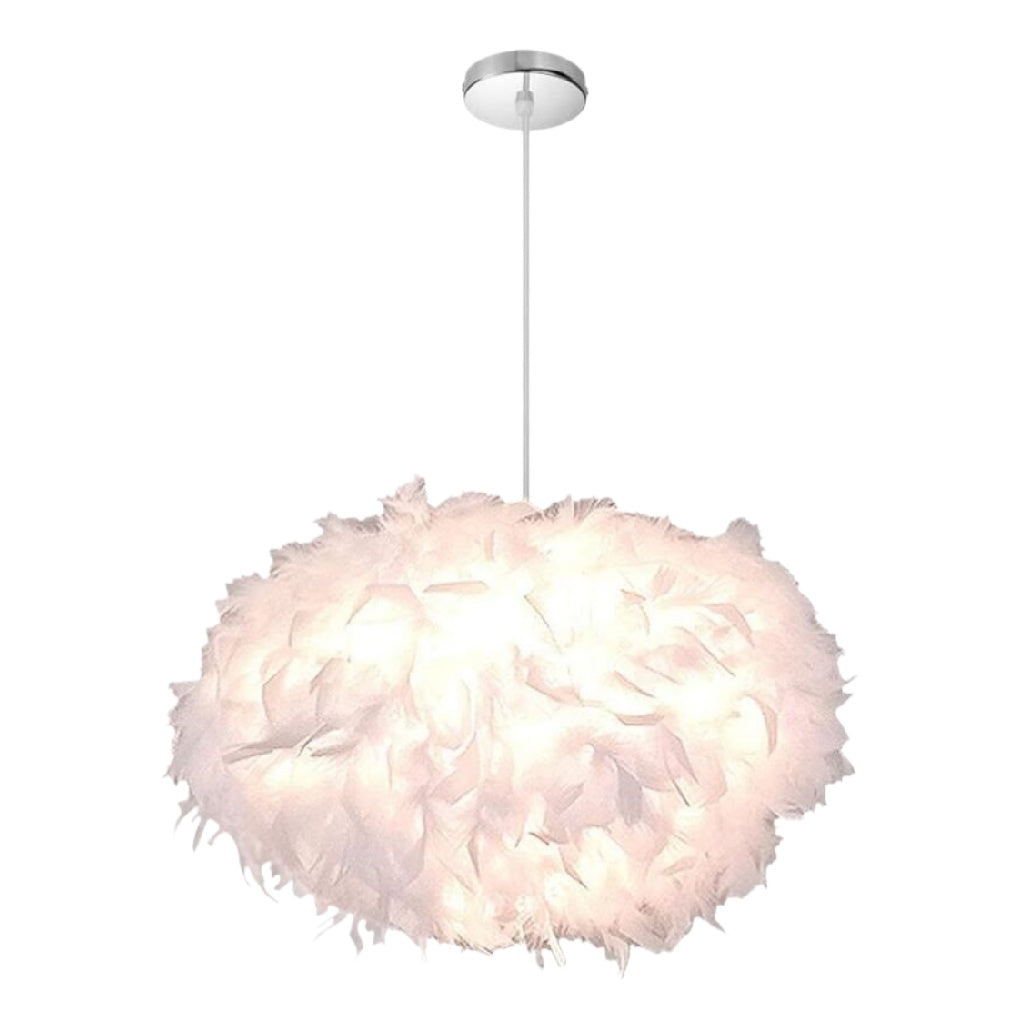 Lustre moderne en plumes blanches - Éclairage suspendu élégant et design contemporain.