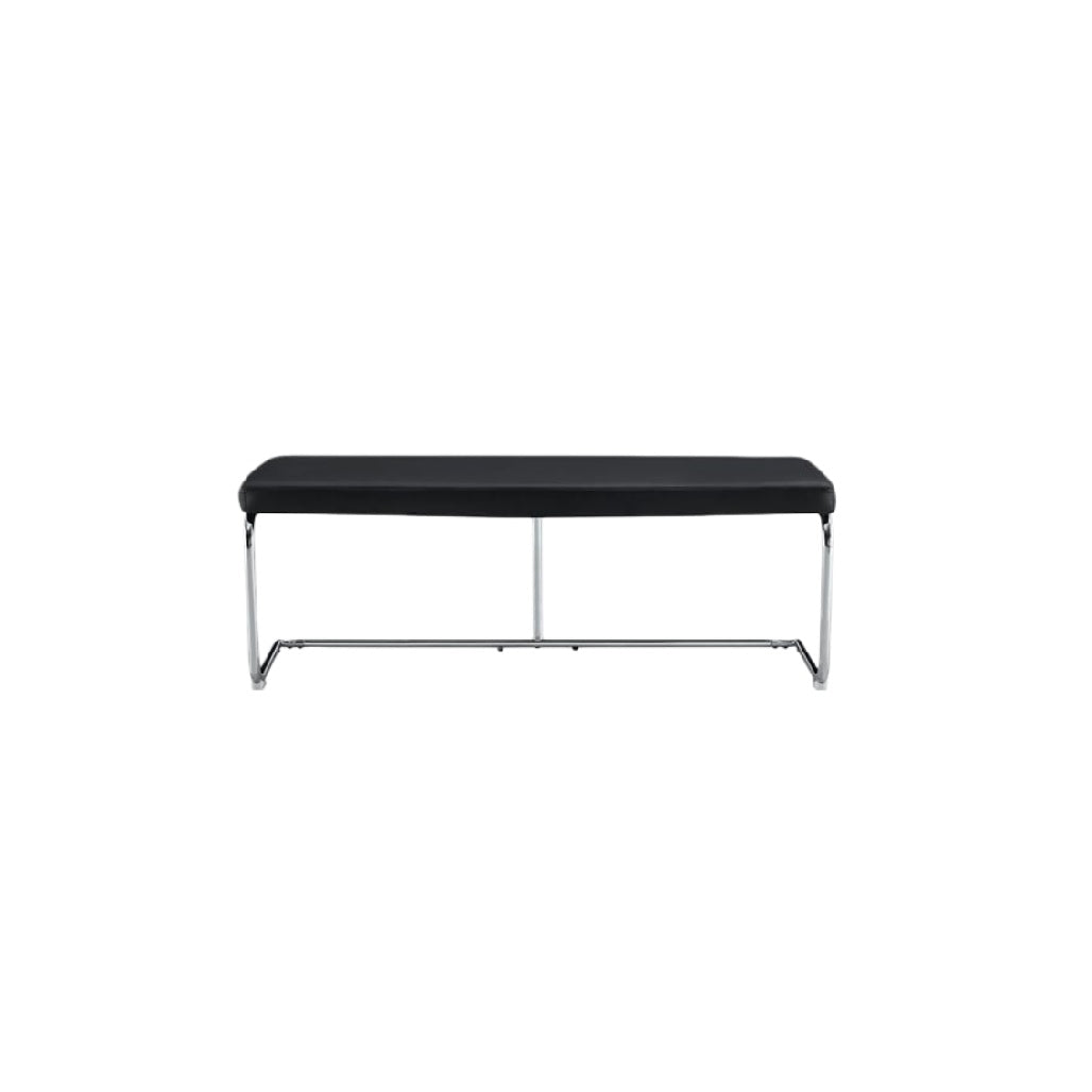 Banco moderne en cuir noir avec structure en chrome