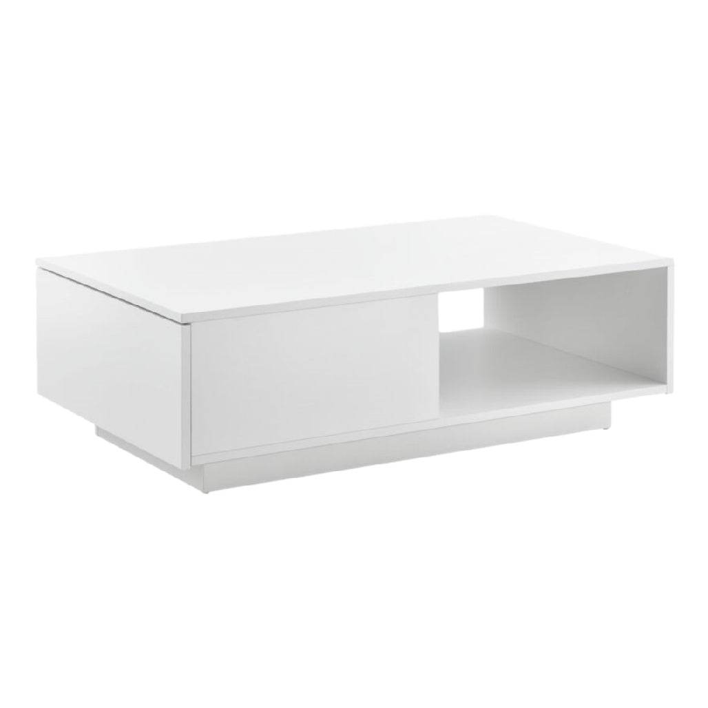 Table basse moderne en bois blanc avec rangement intégré