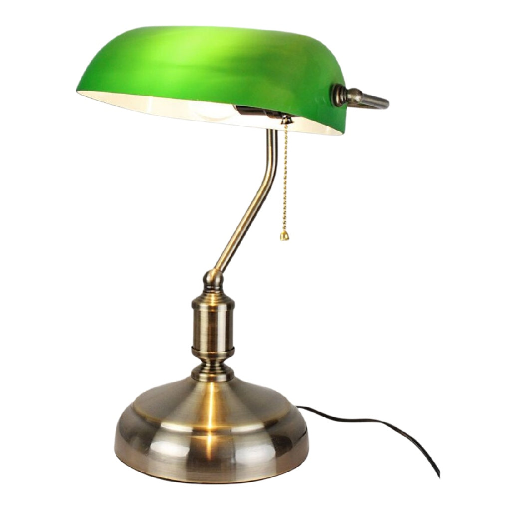 Lampe de bureau en métal avec abat-jour vert émaillé