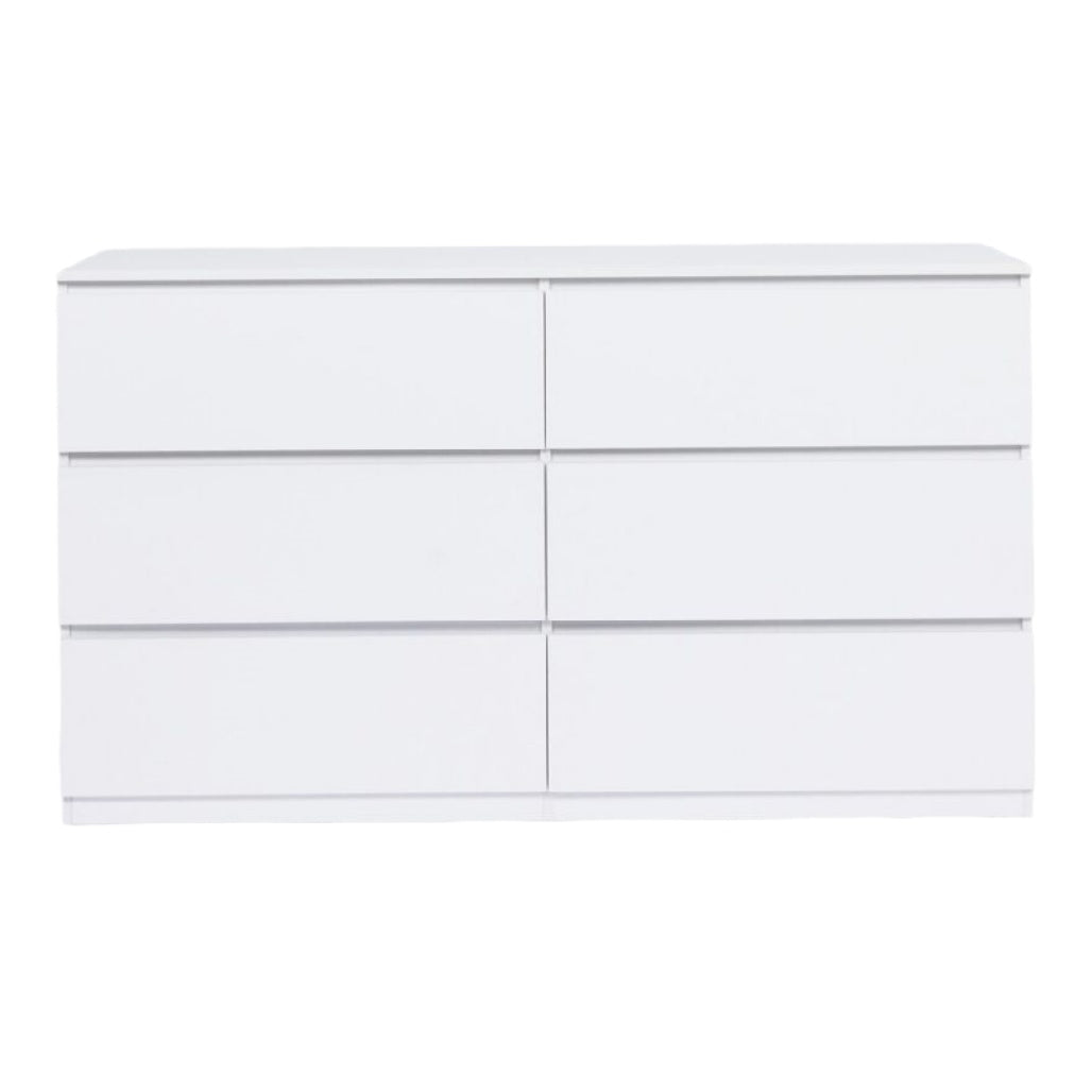 Titre technique : Commode blanche à 6 tiroirs