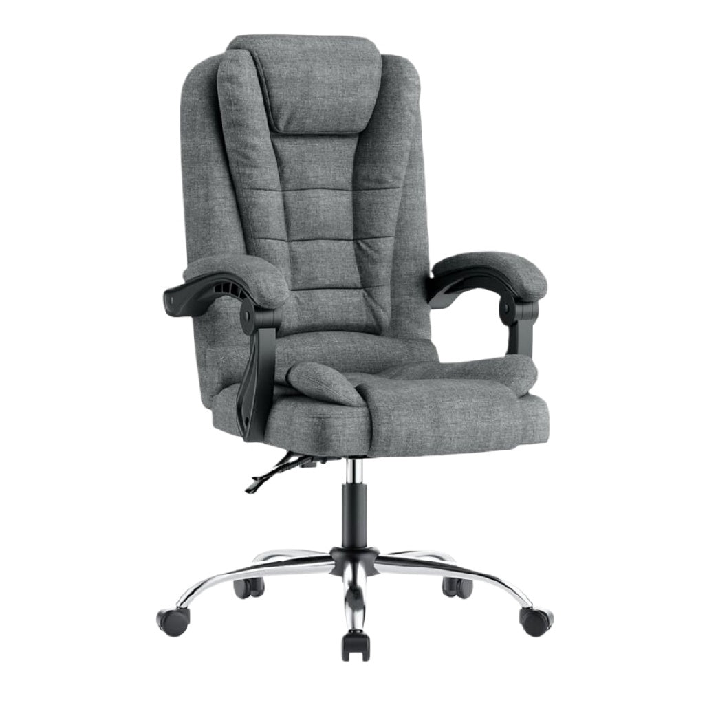 Chaise de bureau ergonomique en tissu gris avec accoudoirs réglables